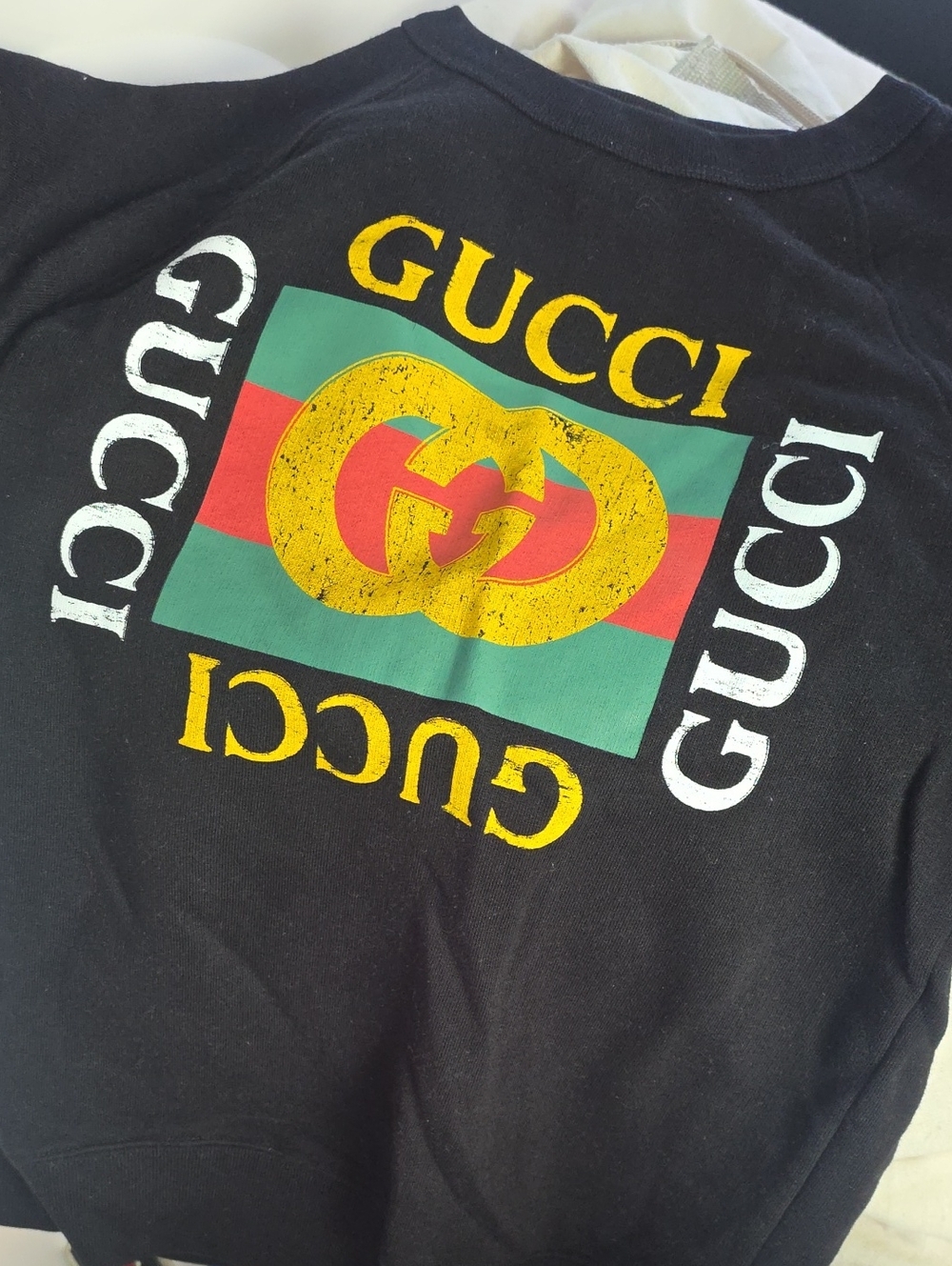 Gucci Black Sweatshirt with Yellow Logo and Green & Red Stripe